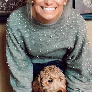 H&M Green Pearl Beaded Sweater